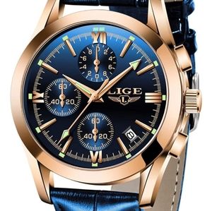 Mens Watch Leather Analog Quartz Wristwatch Men